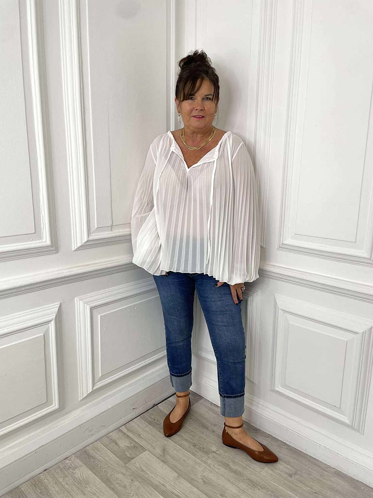 Pleat Balloon Sleeve Top - Warm White