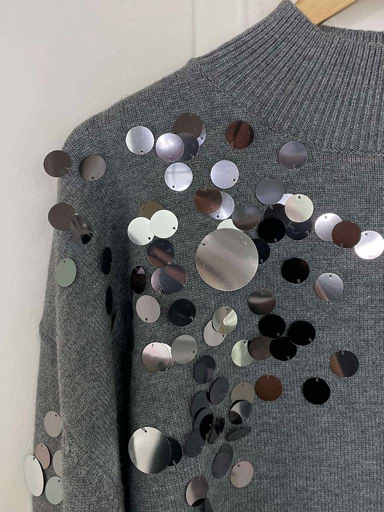 Malissa J Sequin Disc Knit - Grey