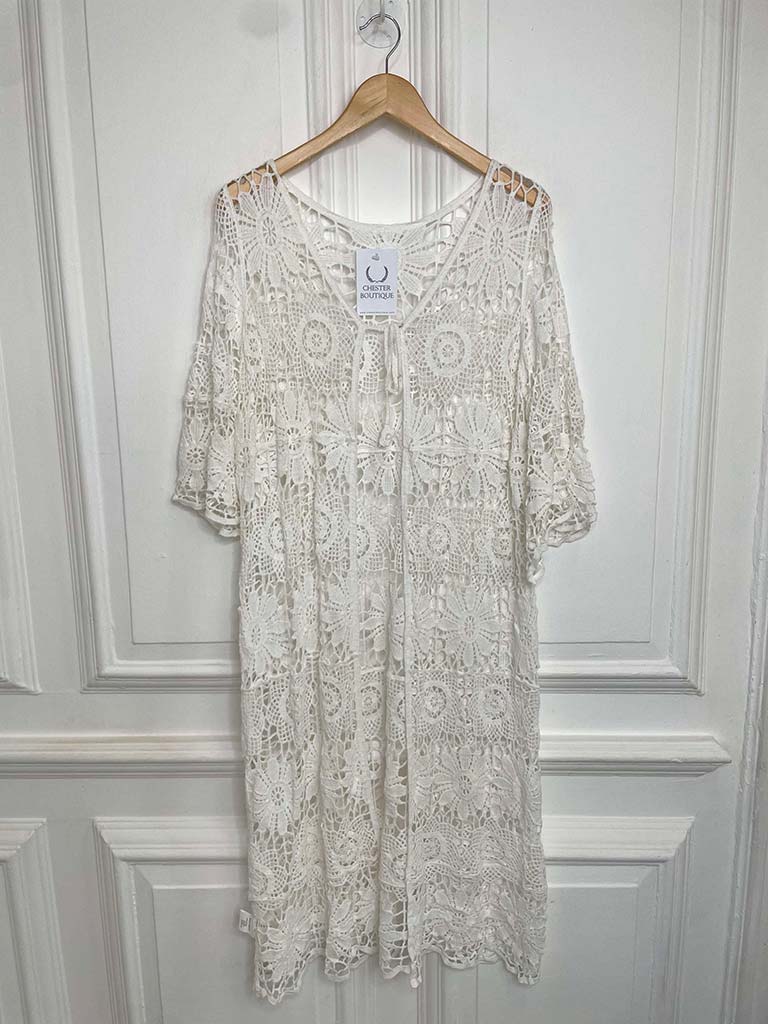 Cotton Crochet Cardigan - White
