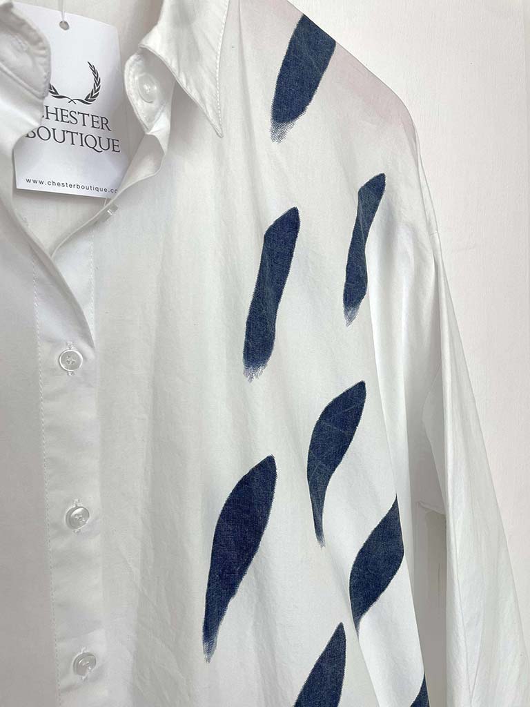 Cotton Spot Print Shirt - White & Navy