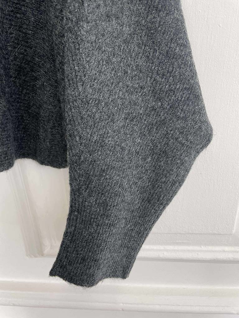 Ribbed Batwing Polo Knit - Charcoal