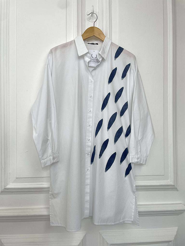 Cotton Spot Print Shirt - White & Navy