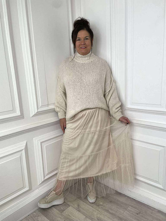 Studded Tulle Skirt - Ecru