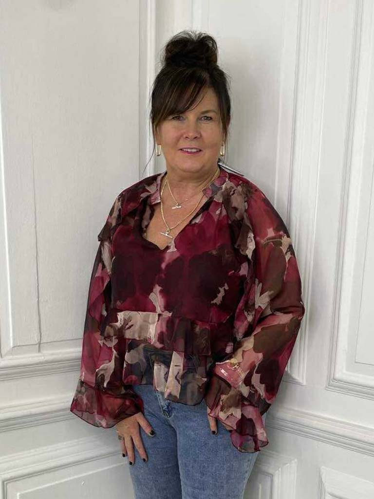 Vintage Floral Smock Top - Burgundy