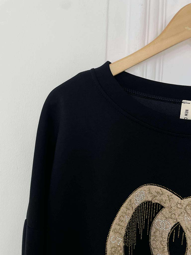 Link Embellished Sweatshirt - Black