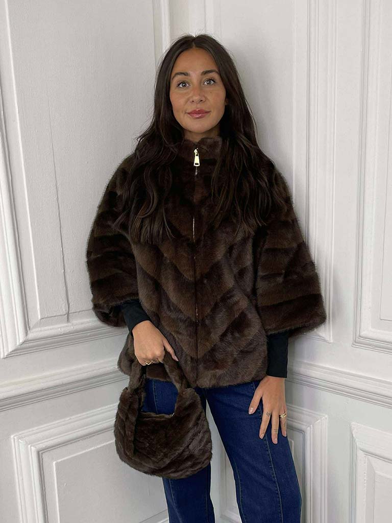 Malissa J Faux Fur Shoulder Bag - Brown