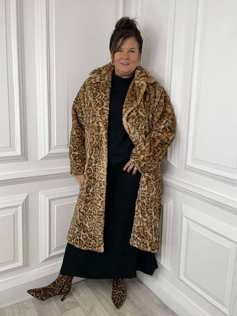 Leopard Faux Fur Long Coat