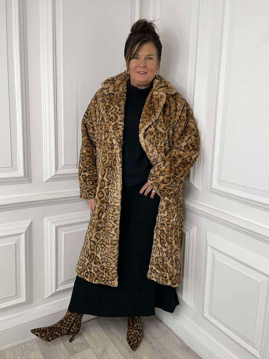 Leopard Faux Fur Long Coat