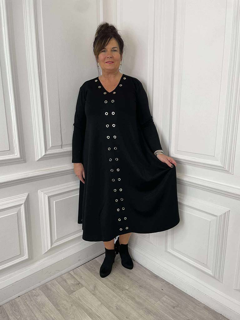 Malissa J Jersey Eyelet Dress - Black