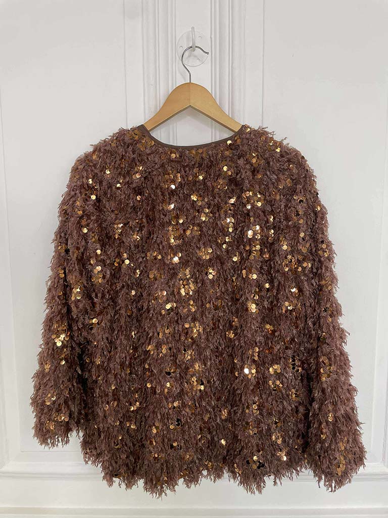 Faux Feather Sequin Jacket - Cinnamon