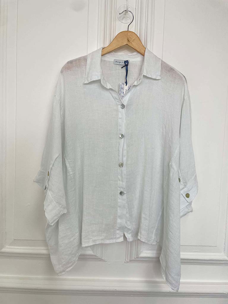 Linen Batwing Shirt Jacket - White