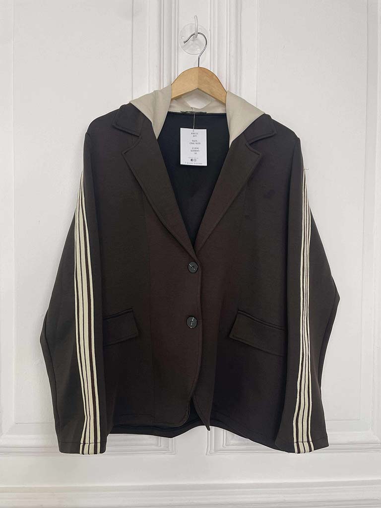 Hooded Stripe Sleeve Blazer - Dark Chocolate