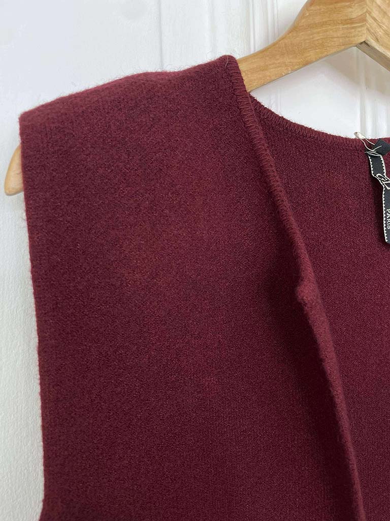 Faux Fur Pocket Knit Waistcoat - Bordeaux