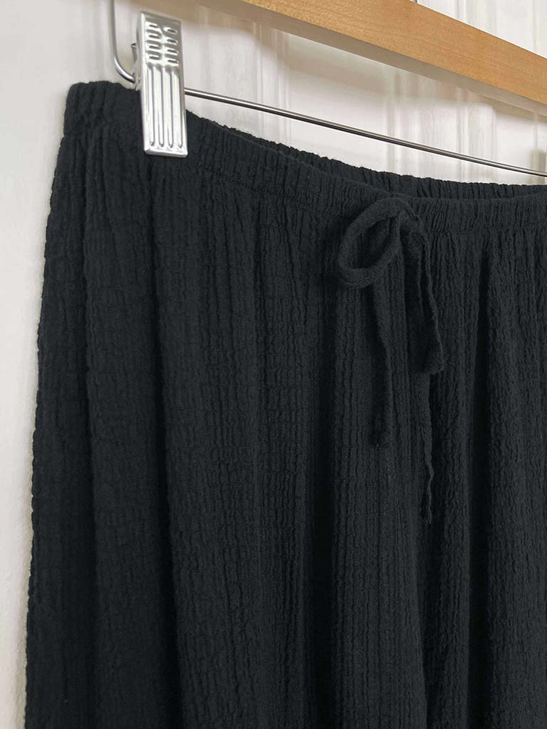 Seersucker Wide Leg Trousers - Black