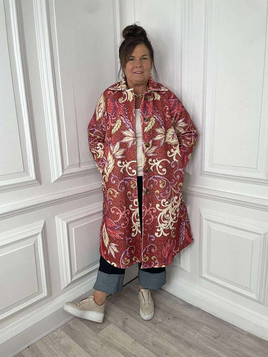 Baroque Print Coat - Raspberry