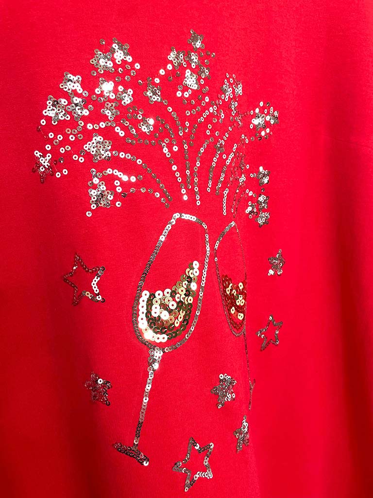 Sequin Champagne Jersey Top - Red