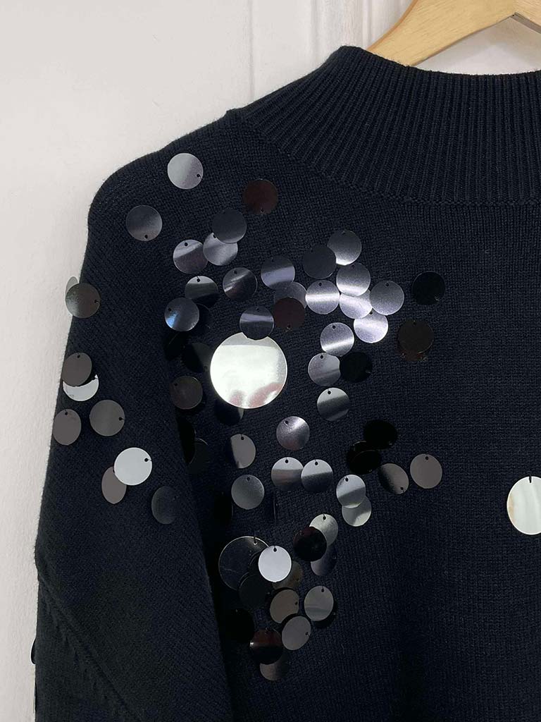 Malissa J Sequin Disc Knit - Black