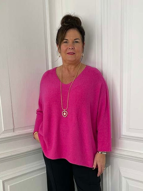 Exposed Seam Batwing Knit - Hot Pink