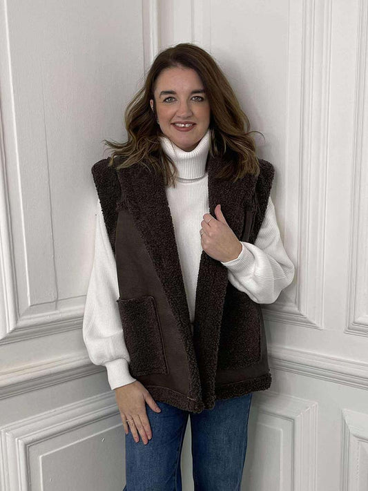 Faux Shearling Gilet - Dark Chocolate