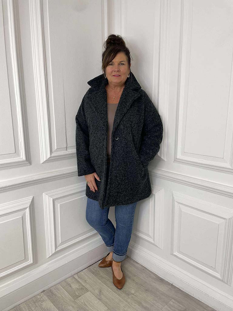 Lapel Collar Felted Coat - Charcoal