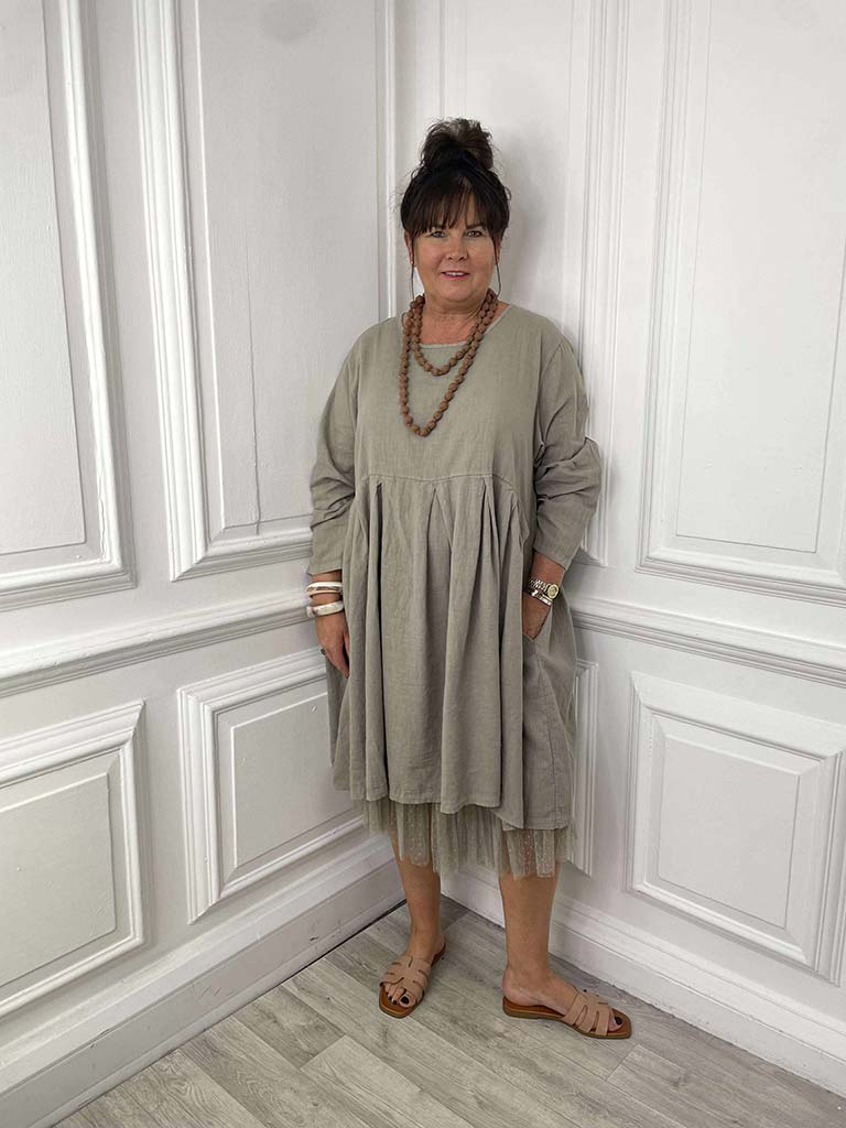 Linen Smock Dress - Cashmere