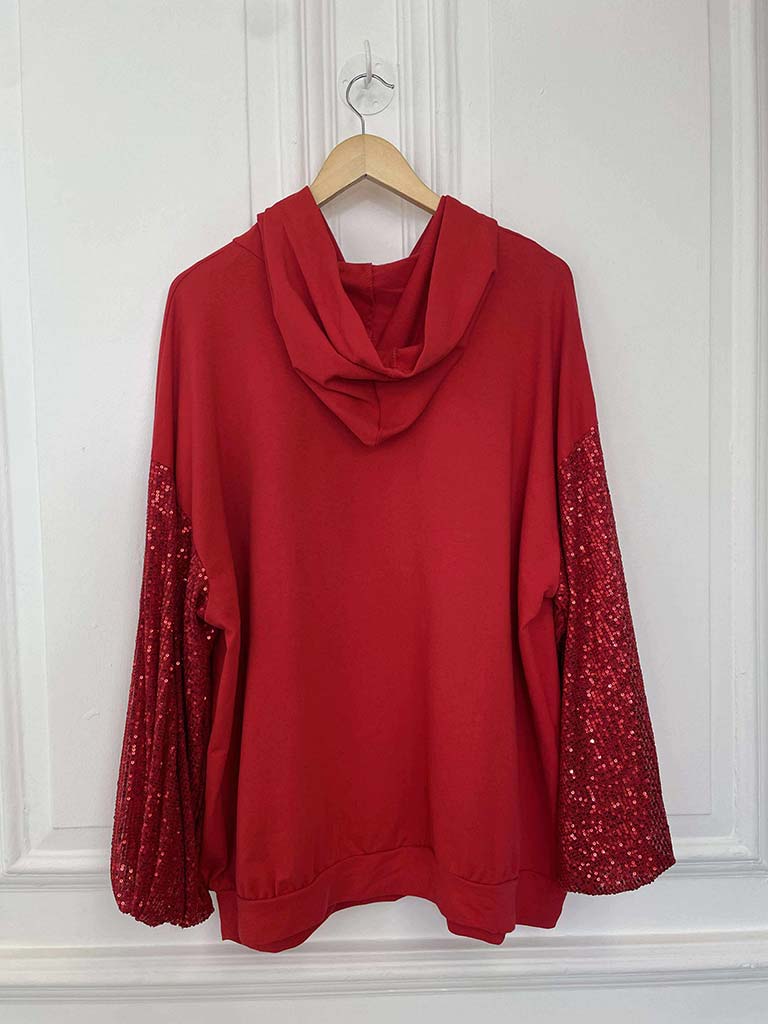 Sequin Sleeve Hoodie - Scarlet