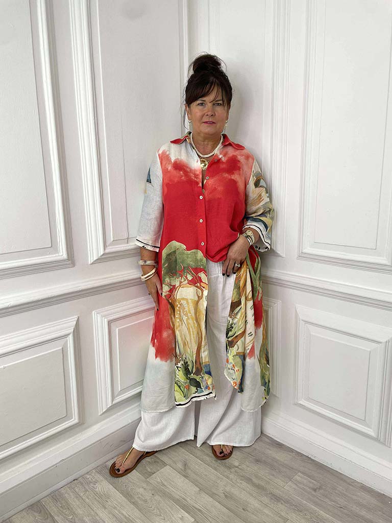 Positano Linen Shirt Dress - Cherry