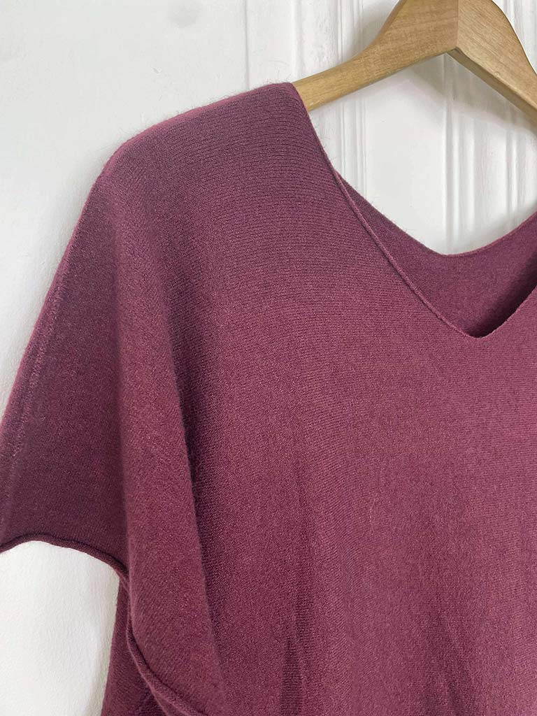 V-Neck Knit Top - Plum