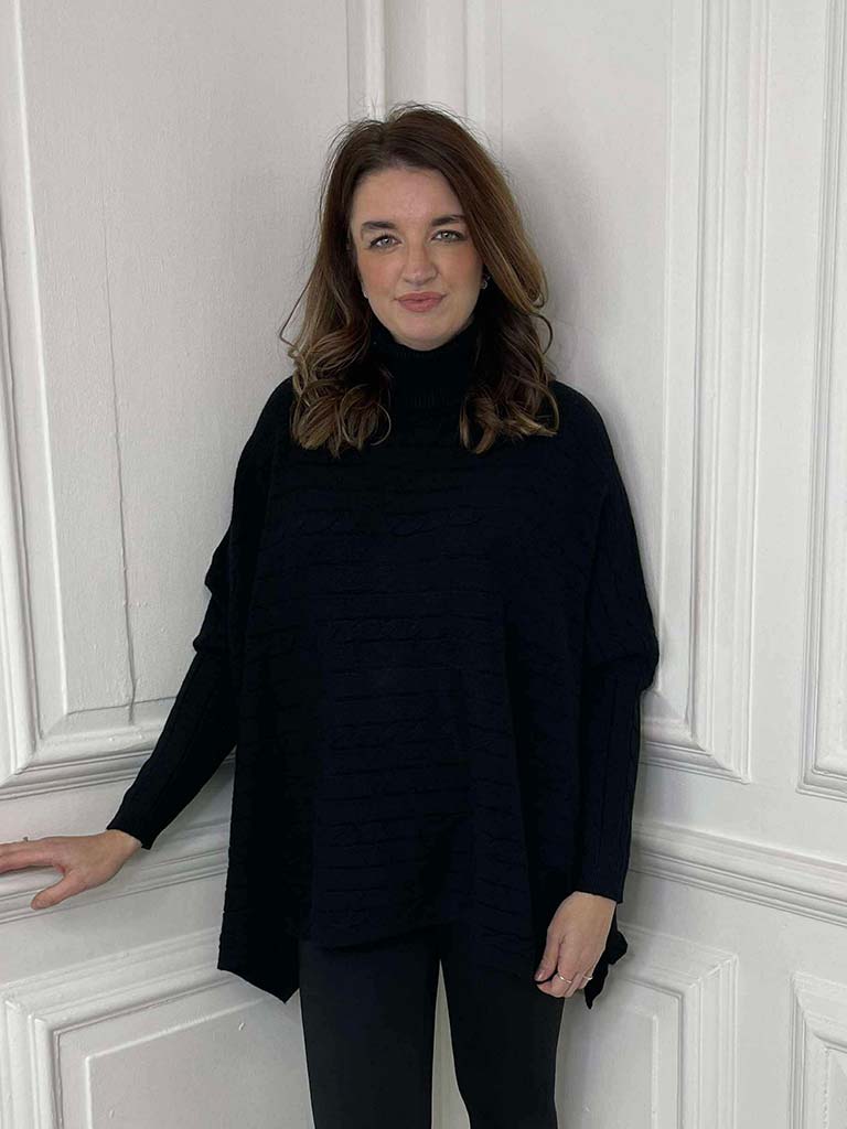Cable Ribbed Polo Knit - Black