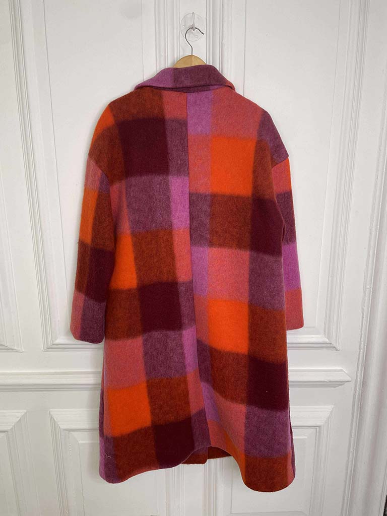 Check Wool Mix Coat - Raspberry