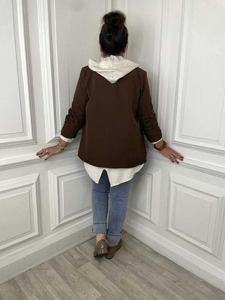 Ruched Sleeve Blazer - Chocolate