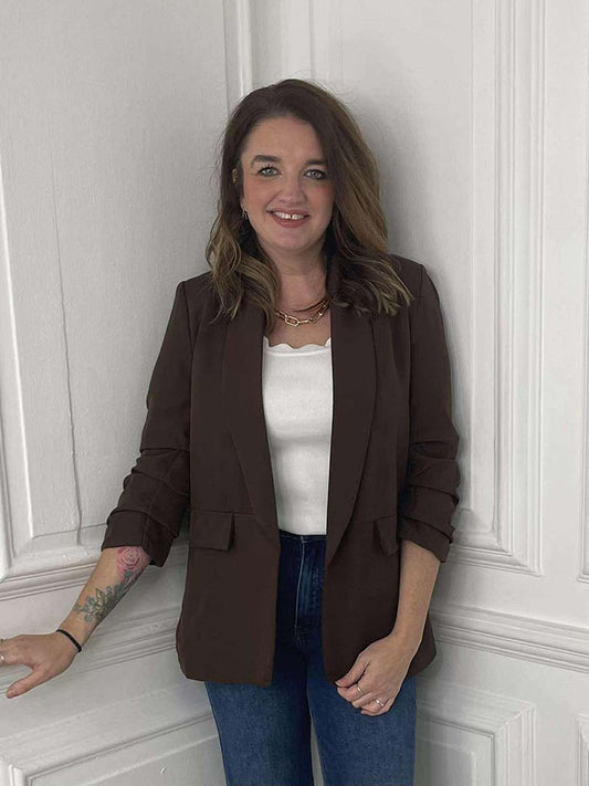Ruched Sleeve Blazer - Chocolate