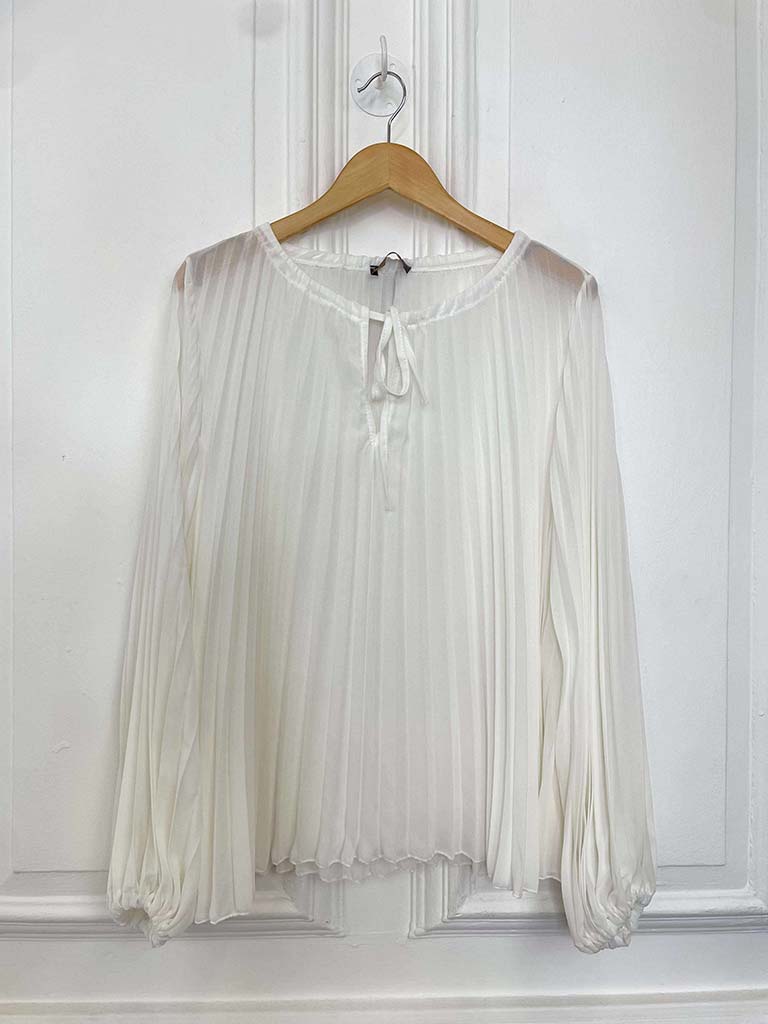 Pleat Balloon Sleeve Top - Warm White