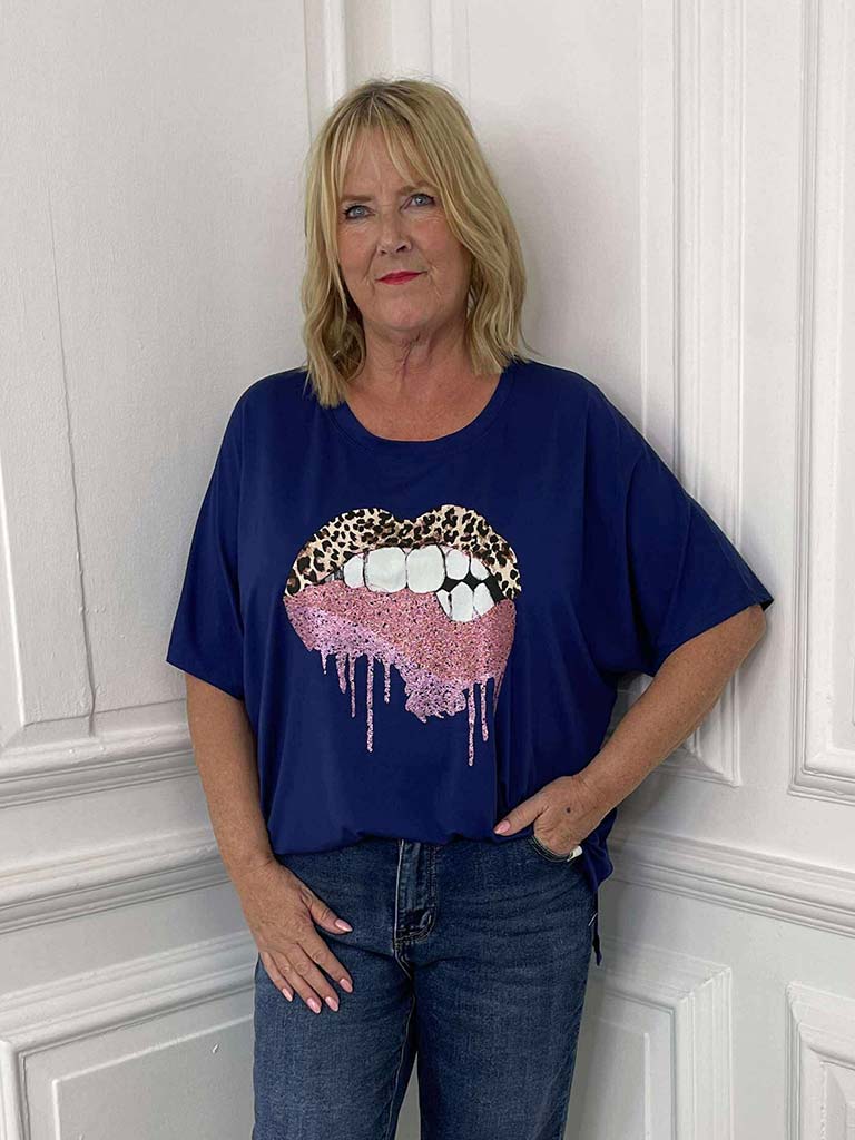 Malissa J Lips Tee - Navy