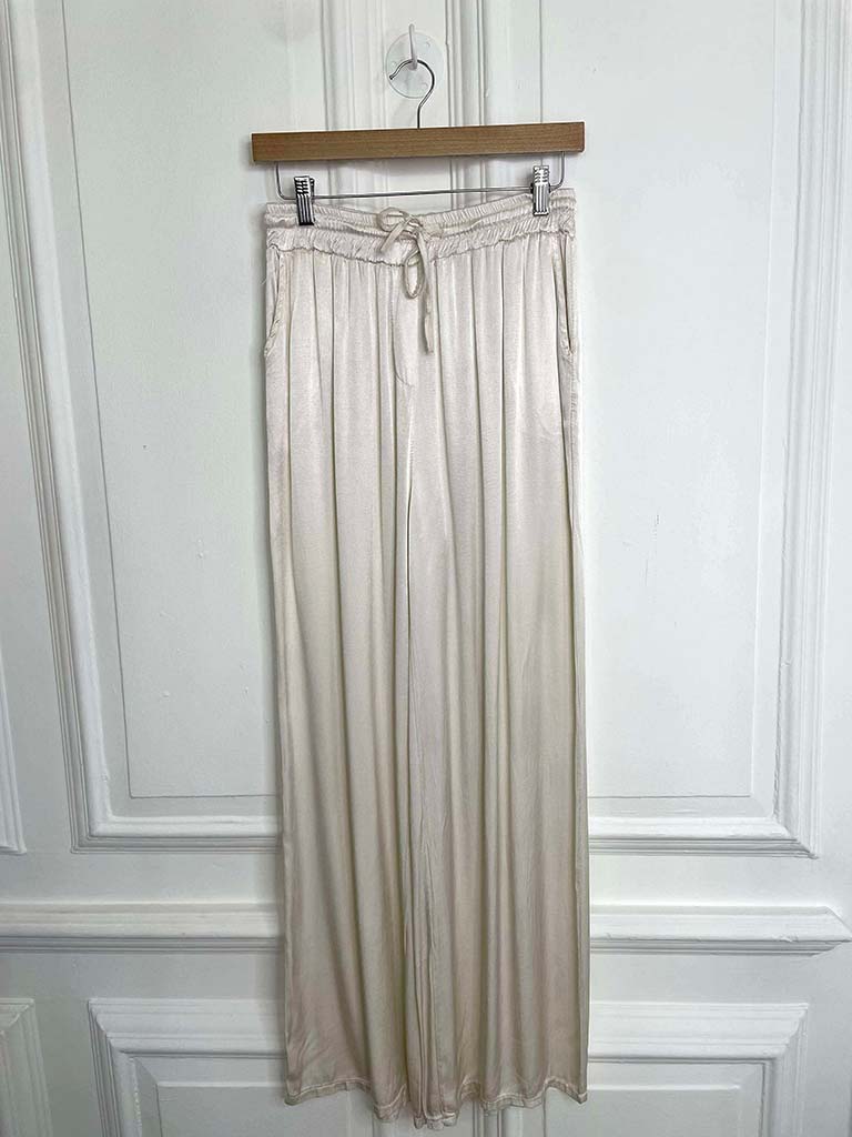 Silk Feel Wide Leg Trousers - Champagne