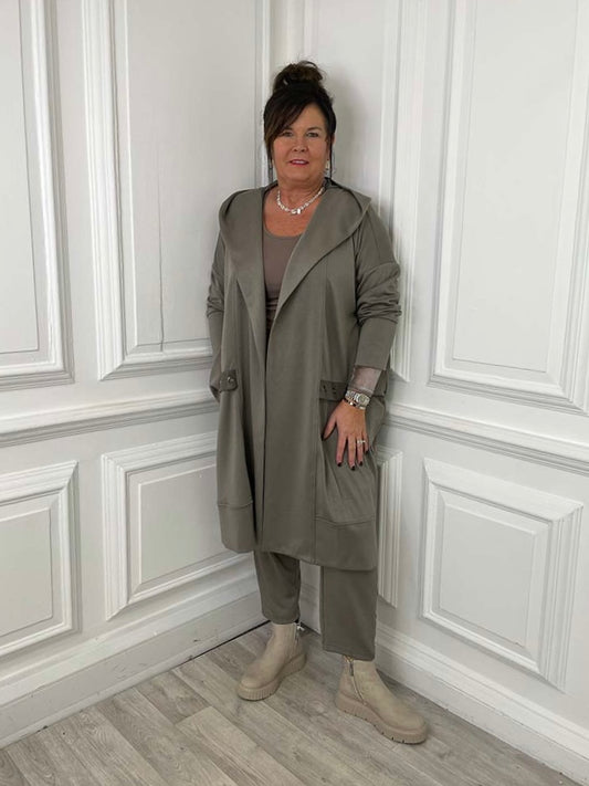 Malissa J Jersey Eyelet Hooded Jacket - Mushroom