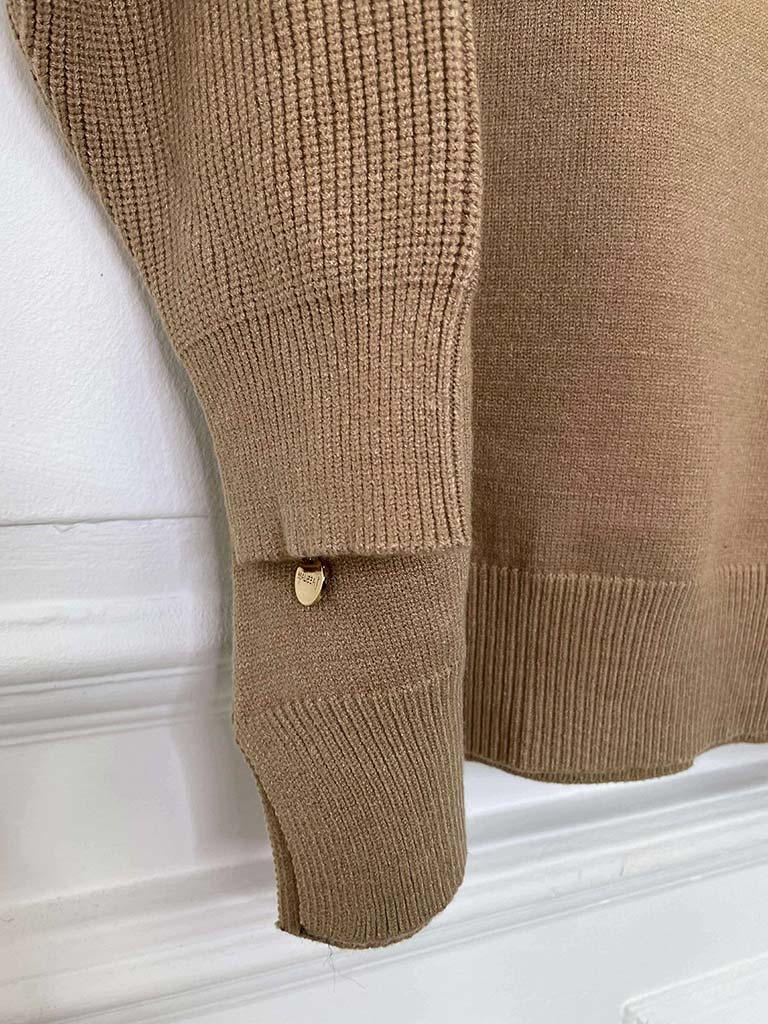 Malissa J Exposed Seam Polo Knit - Camel