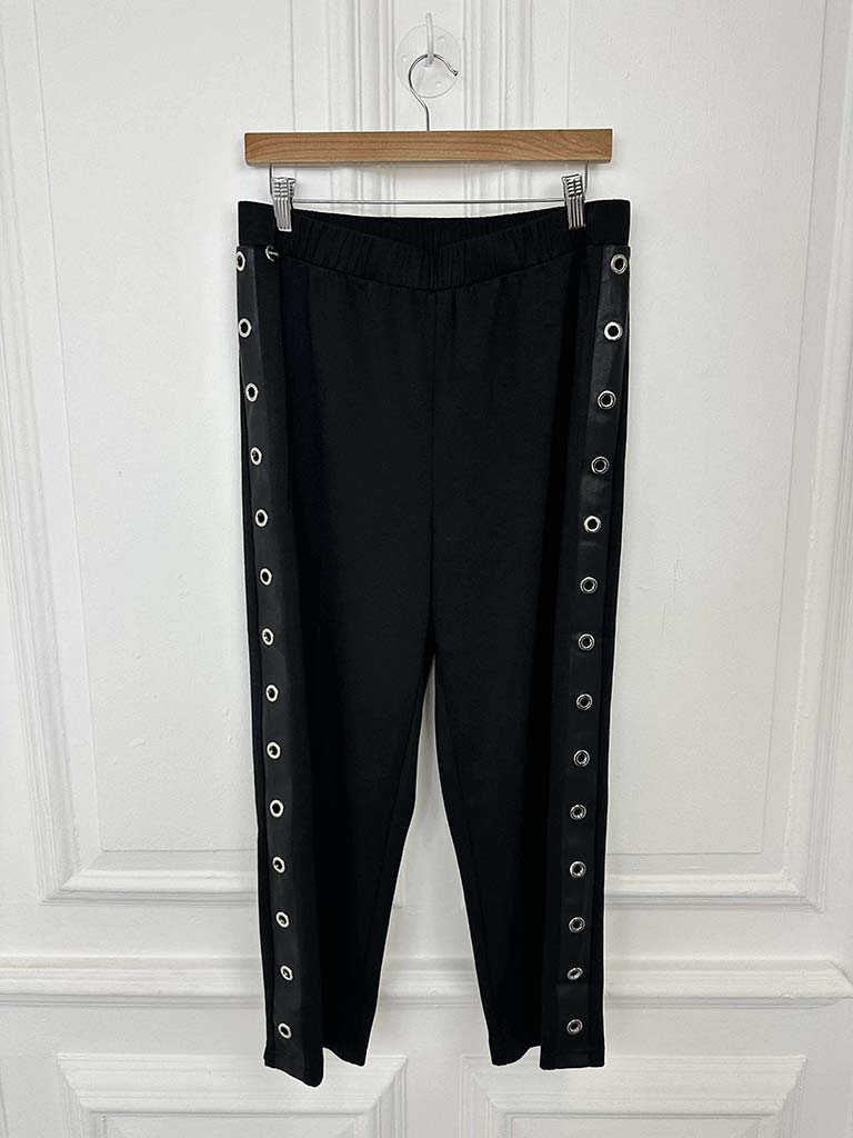 Malissa J Jersey Eyelet Strip Trousers - Black