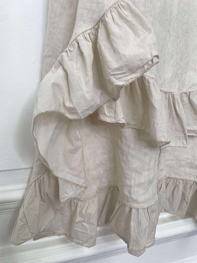 Linen Frill High Low Vest - Stone