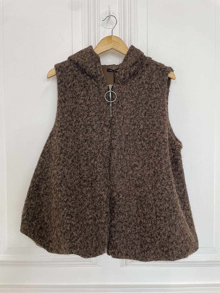 Bubble Hem Hooded Gilet - Chocolate