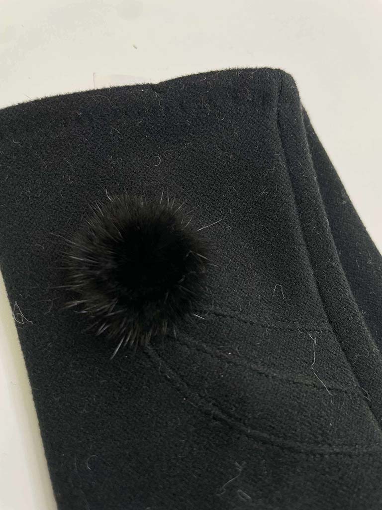 Faux Fur Pom Pom Gloves - Black