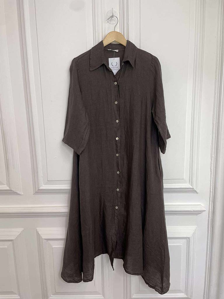Linen Shirt Dress - Chocolate