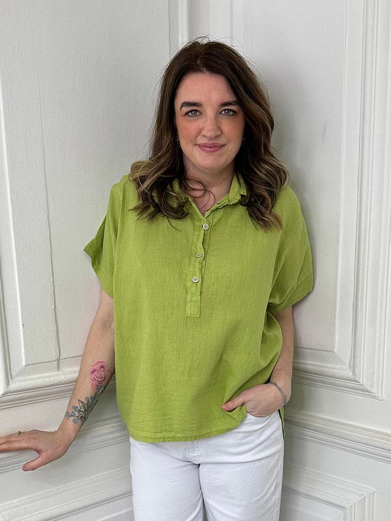 Cotton & Linen Popover Shirt - Avocado
