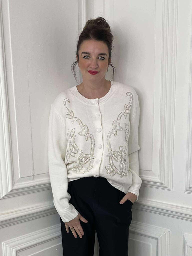 Malissa J Bijou Cardigan - Winter White
