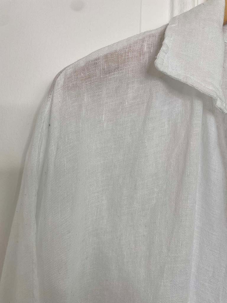 Collared Linen Dress - White