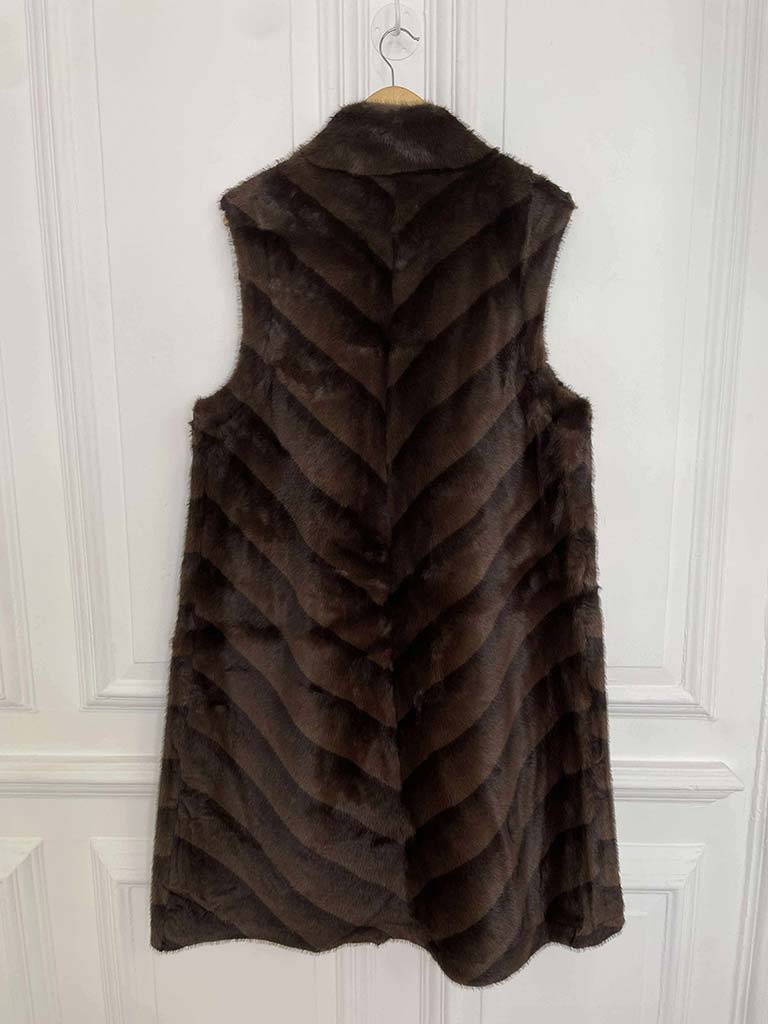 Malissa J Faux Fur Long Luxe Gilet - Brown