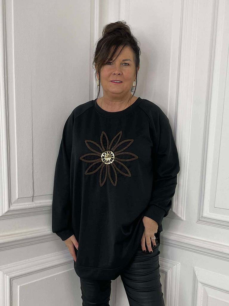 Daisy Embellished Sweatshirt - Black