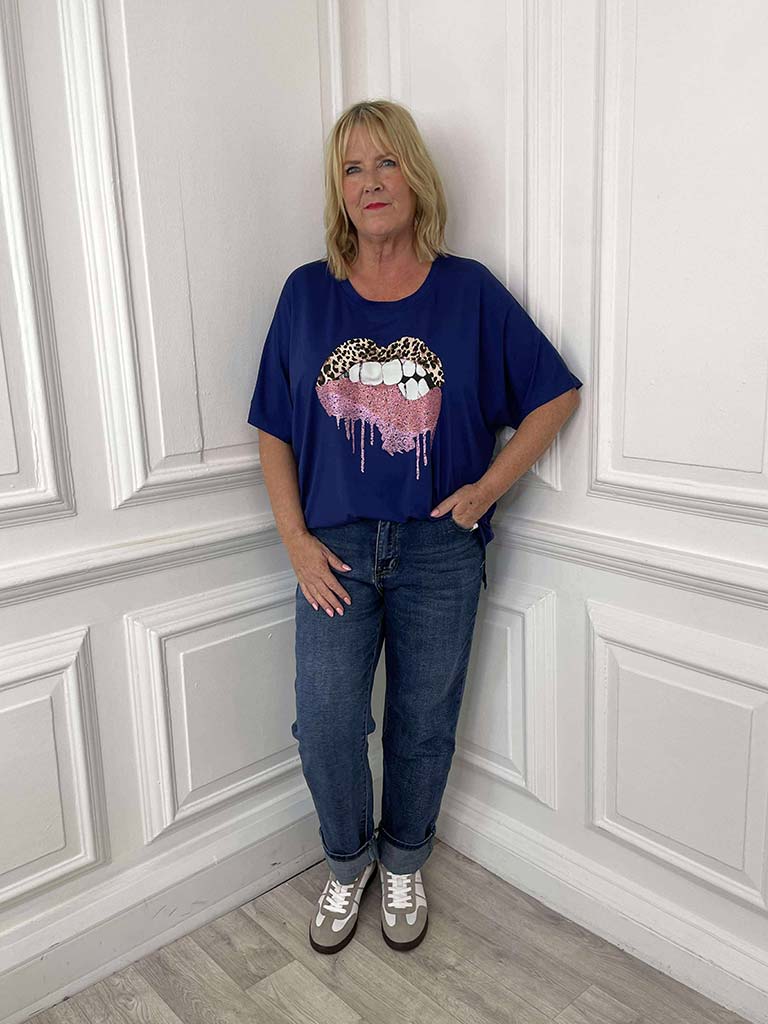 Malissa J Lips Tee - Navy