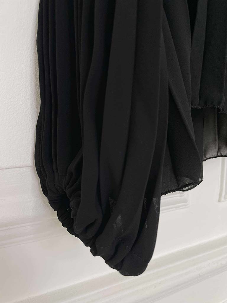 Pleat Balloon Sleeve Top - Black