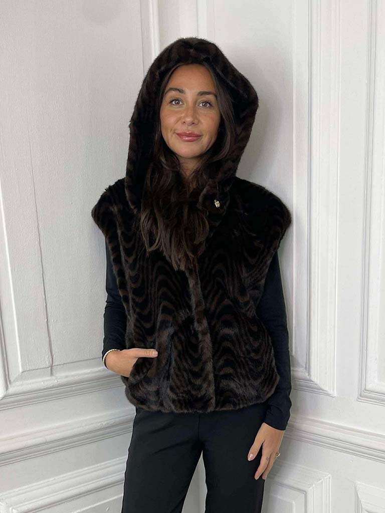 Malissa J Faux Fur Hooded Gilet - Swirl